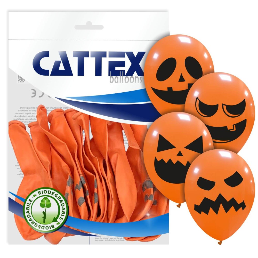 round balloon | CATTEX | 12'' | pumpkin faces | 20 eaches
